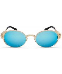 Oval Vintage Oval Sunglasses Men Women Fashion Metal Frame Punk Style Glasses UV protection - Blue - CD1925T2KDM $14.14