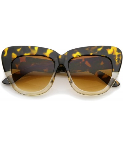 Oversized Oversize Printed Frame Wide Temple Square Lens Cat Eye Sunglasses 55mm - Yellow-tortoise-fade / Amber - C912O60GFFX...