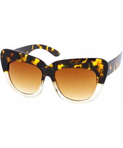 Oversized Oversize Printed Frame Wide Temple Square Lens Cat Eye Sunglasses 55mm - Yellow-tortoise-fade / Amber - C912O60GFFX...