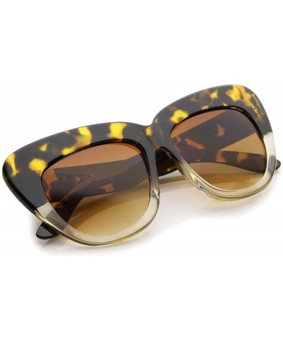 Oversized Oversize Printed Frame Wide Temple Square Lens Cat Eye Sunglasses 55mm - Yellow-tortoise-fade / Amber - C912O60GFFX...