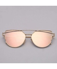 Aviator Designer Cat Eye Sunglasses Women Vintage Metal Reflective Glasses Mirror Retro - Goldbluepink - CG198A5L59M $35.21