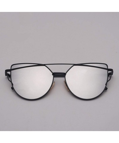 Aviator Designer Cat Eye Sunglasses Women Vintage Metal Reflective Glasses Mirror Retro - Goldbluepink - CG198A5L59M $35.21
