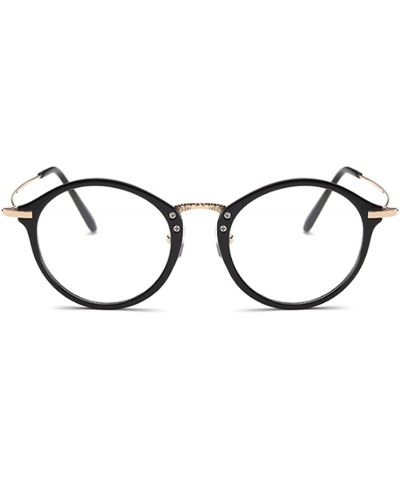 Round Round Frame Nearsighted Glasses Male Female metal frame resin lenses - Bright Black - CN18G6R4I9X $33.04