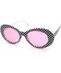 Oval Womens Checker Pattern Mod Oval Thick Plastic Sunglasses - White Pink - C918YD0I9Q5 $15.48