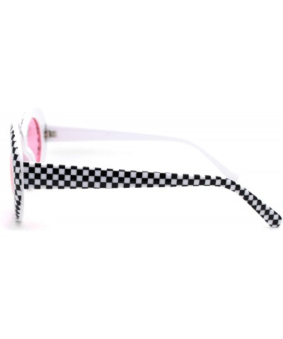 Oval Womens Checker Pattern Mod Oval Thick Plastic Sunglasses - White Pink - C918YD0I9Q5 $15.48
