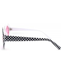 Oval Womens Checker Pattern Mod Oval Thick Plastic Sunglasses - White Pink - C918YD0I9Q5 $15.48