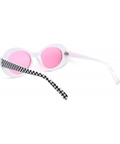 Oval Womens Checker Pattern Mod Oval Thick Plastic Sunglasses - White Pink - C918YD0I9Q5 $15.48