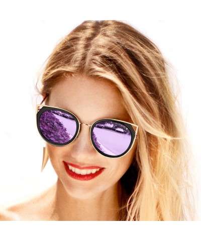 Aviator Oversized Cat Eyes Round Sunglasses for Women - Mirror Polarized Women Sunglasses 100% UV Protection - CU18WW96CWL $4...