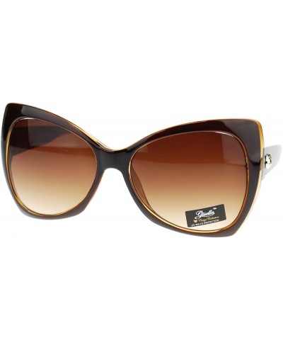 Square Womens Large Butterfly Cat Eye Diva Designer Fashion Sunglasses - Brown - CY11P94DH09 $9.16