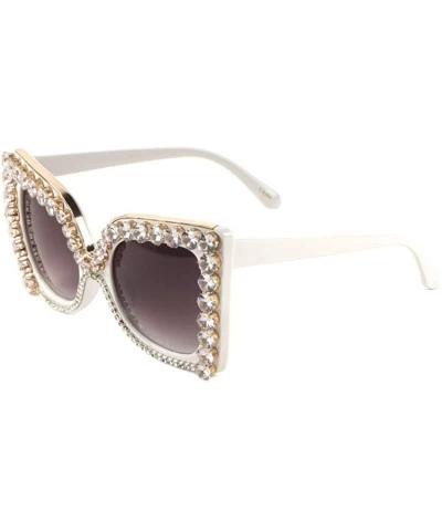 Butterfly Oversized Rhinestone Butterfly Sunglasses - White - CO197YM2L6A $26.75