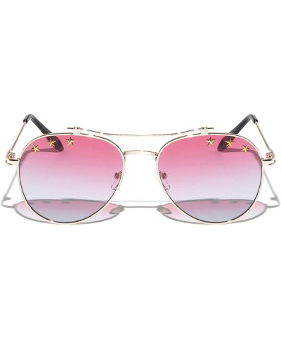 Round Round Oceanic Color Lens Stars Aviator Sunglasses - Red - C4197L5L47W $17.15