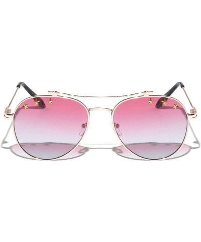 Round Round Oceanic Color Lens Stars Aviator Sunglasses - Red - C4197L5L47W $17.15