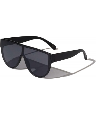 Round Flat Top One Piece Shield Lens Round Bottom Sunglasses - Black Matte - C2190U0EA2C $29.04