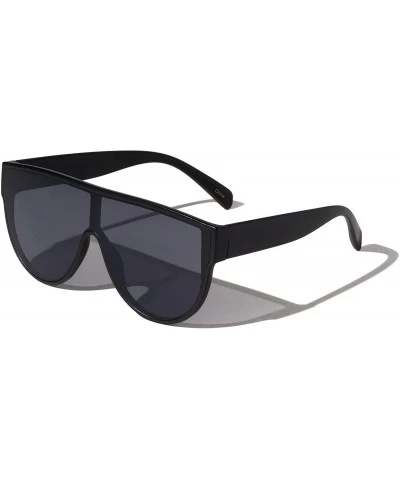 Round Flat Top One Piece Shield Lens Round Bottom Sunglasses - Black Matte - C2190U0EA2C $27.60