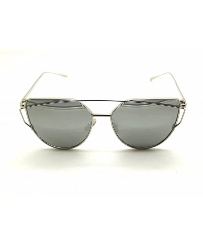 Cat Eye RetroUV Oversized Sunglasses Mirrored Fashion - Gold Frame / Silver Lense - C212L9HHIGX $15.84