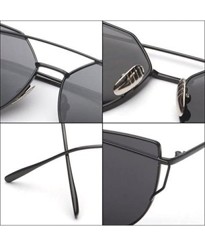 Cat Eye RetroUV Oversized Sunglasses Mirrored Fashion - Gold Frame / Silver Lense - C212L9HHIGX $6.73