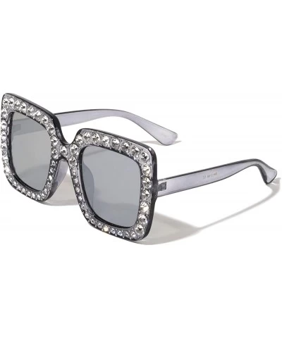 Square Square Oversized Rhinestone Lens Crystal Color Sunglasses - Grey - CW197M5RM0Q $11.04