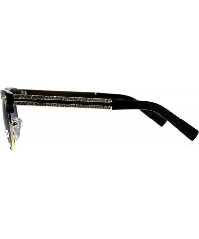 Rectangular Luxury Bling Rhinestone Half Horn Rim Rectangular Sunglasses - Black Smoke - CR18CT736OX $10.13