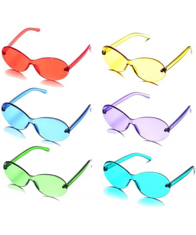 Rimless Neon Retro Oval Clout Goggles 6 Colour Wholesale 80s UV Coating Party Sunglasses - Rimless 6 Pack - CR18NZWY0D0 $19.36
