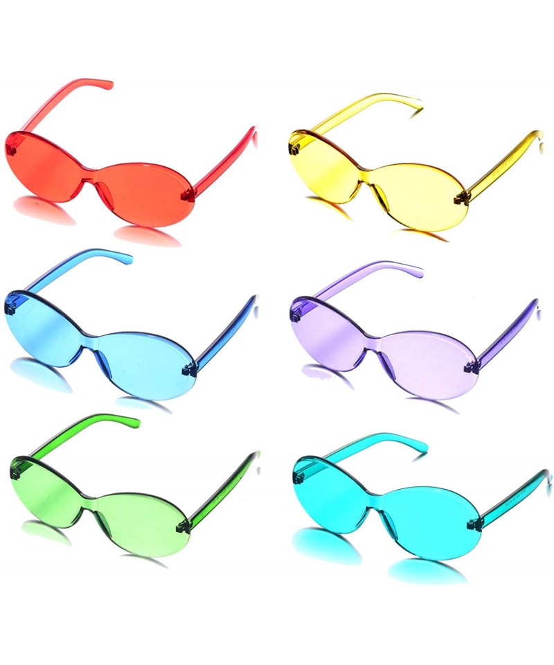 Rimless Neon Retro Oval Clout Goggles 6 Colour Wholesale 80s UV Coating Party Sunglasses - Rimless 6 Pack - CR18NZWY0D0 $10.31