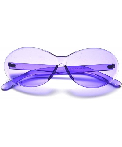 Rimless Neon Retro Oval Clout Goggles 6 Colour Wholesale 80s UV Coating Party Sunglasses - Rimless 6 Pack - CR18NZWY0D0 $10.31