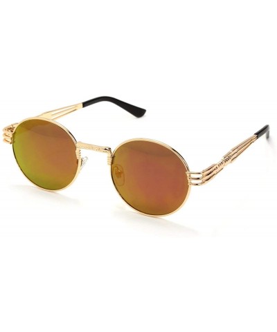 Round Men's Women's Round Retro Steampunk Sunglasses Shades - Multicoloured Lens- Gold Frame - CW18DAZZ908 $8.44