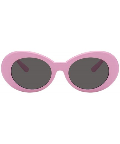 Goggle Women Men Retro Oval Goggles Thick Plastic Colored Frame Round Lens Sunglasses - Baby-pink-smoke - C918K6WEN3K $11.71