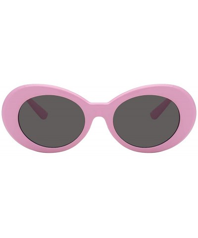 Goggle Women Men Retro Oval Goggles Thick Plastic Colored Frame Round Lens Sunglasses - Baby-pink-smoke - C918K6WEN3K $11.71