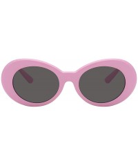 Goggle Women Men Retro Oval Goggles Thick Plastic Colored Frame Round Lens Sunglasses - Baby-pink-smoke - C918K6WEN3K $11.71