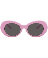 Goggle Women Men Retro Oval Goggles Thick Plastic Colored Frame Round Lens Sunglasses - Baby-pink-smoke - C918K6WEN3K $11.71