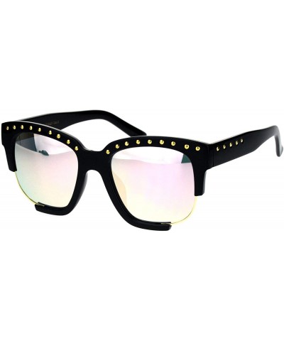 Rectangular Womens Metal Studded Exposed Lens Plastic Horned Butterfly Sunglasses - Black Gold Pink - CB18KI7XWXA $22.52
