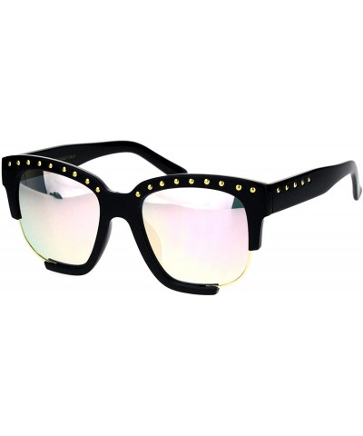 Rectangular Womens Metal Studded Exposed Lens Plastic Horned Butterfly Sunglasses - Black Gold Pink - CB18KI7XWXA $11.41