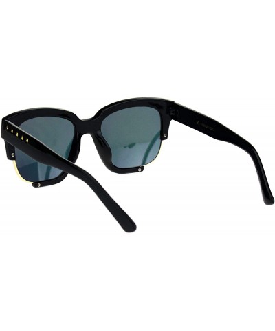 Rectangular Womens Metal Studded Exposed Lens Plastic Horned Butterfly Sunglasses - Black Gold Pink - CB18KI7XWXA $11.41