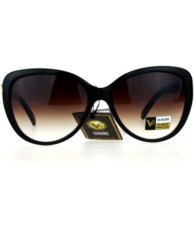 Cat Eye Rose Metal Jewel Arm Oversize Cat Eye Sunglasses - Black Brown Smoke - C512EDWWCNZ $11.81