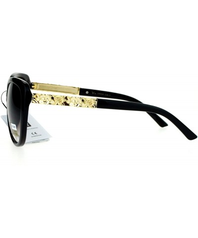 Cat Eye Rose Metal Jewel Arm Oversize Cat Eye Sunglasses - Black Brown Smoke - C512EDWWCNZ $22.70