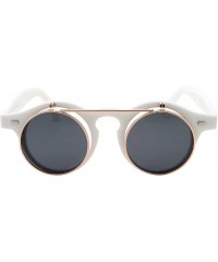 Round Flip Up Round Punk Sunglasses Steampunk Circle Retro - White Gold Frame - Black Lens - CI18E7ZECWO $7.74