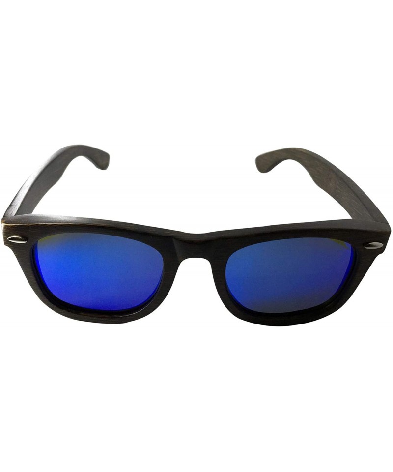 Oval Unisex Bambooyah Bamboo Wood Polarized Sunglasses - Black/Blue Mirror - C118UXGCNN6 $66.71