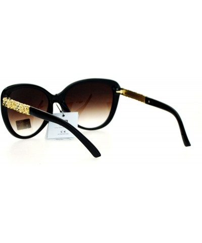 Cat Eye Rose Metal Jewel Arm Oversize Cat Eye Sunglasses - Black Brown Smoke - C512EDWWCNZ $11.81