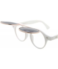 Round Flip Up Round Punk Sunglasses Steampunk Circle Retro - White Gold Frame - Black Lens - CI18E7ZECWO $7.74