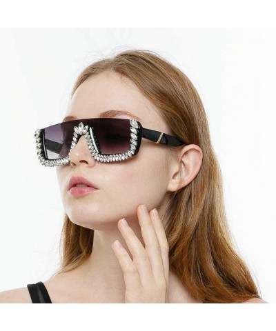 Square Fashion One piece Sunglasses Rhinestone Diamond - Grey - CC18YDAYKIX $15.28