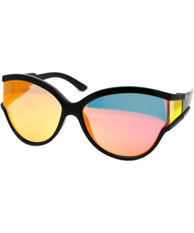 Shield Womens Modern Fashion Sunglasses Shield Round Extended Side Lens UV400 - Black (Orange Red Mirror) - C418XARENR8 $23.44