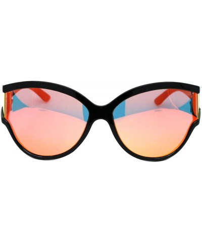 Shield Womens Modern Fashion Sunglasses Shield Round Extended Side Lens UV400 - Black (Orange Red Mirror) - C418XARENR8 $13.13