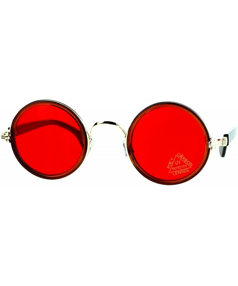 Round Unisex Sunglasses Clear Lens Glasses Round Circle Vintage Frame - Brown Gold (Red) - CX188AM5ZSU $8.31