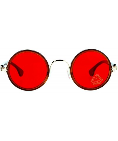 Round Unisex Sunglasses Clear Lens Glasses Round Circle Vintage Frame - Brown Gold (Red) - CX188AM5ZSU $8.31