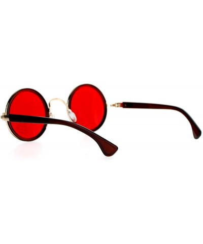 Round Unisex Sunglasses Clear Lens Glasses Round Circle Vintage Frame - Brown Gold (Red) - CX188AM5ZSU $8.31