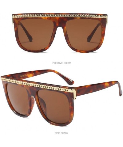 Goggle Women Oversize Sunglasses Fashion Square Eyewear UV400 Metal Chain Shades - Leopard Frame/Brown Lens - C018OSTGNI3 $21.90