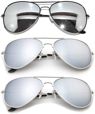 Aviator Men Women Aviator Sunglasses Metal Frame Police Shades Patriotic - 2silver 1black - CH11K0VEOWB $9.90