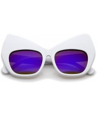 Cat Eye Chunky Frame Colored Mirror Square Lens Oversized Cat Eye Sunglasses 49mm - White / Purple Mirror - CN12LBRVEJD $10.98