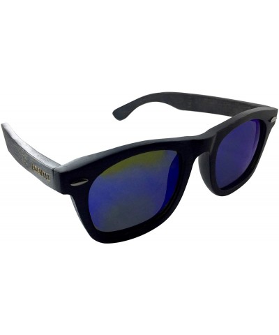 Oval Unisex Bambooyah Bamboo Wood Polarized Sunglasses - Black/Blue Mirror - C118UXGCNN6 $31.13