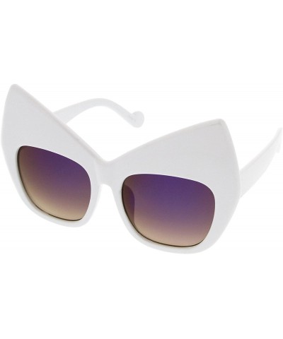 Cat Eye Chunky Frame Colored Mirror Square Lens Oversized Cat Eye Sunglasses 49mm - White / Purple Mirror - CN12LBRVEJD $10.98